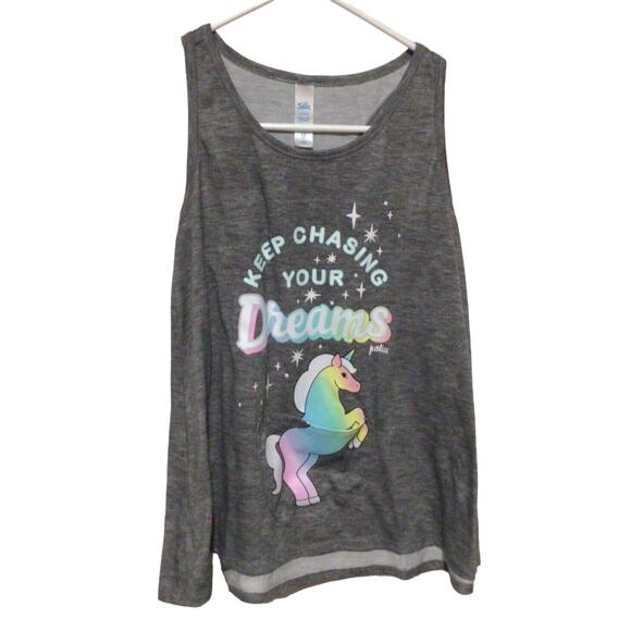 Justice Girls Gray Unicorn Tank Top "Keep Chasing Your Dreams" Size 12 Tee - Picture 3 of 5